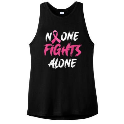 Breast Cancer Awareness Pink Ribbon No One Fight Alone Ladies PosiCharge Tri-Blend Wicking Tank