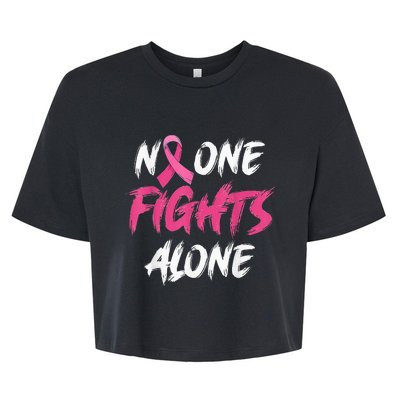 Breast Cancer Awareness Pink Ribbon No One Fight Alone Bella+Canvas Jersey Crop Tee