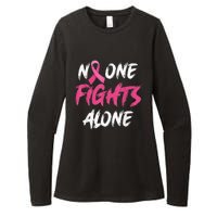 Breast Cancer Awareness Pink Ribbon No One Fight Alone Womens CVC Long Sleeve Shirt