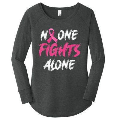 Breast Cancer Awareness Pink Ribbon No One Fight Alone Women's Perfect Tri Tunic Long Sleeve Shirt