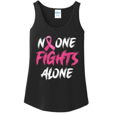 Breast Cancer Awareness Pink Ribbon No One Fight Alone Ladies Essential Tank