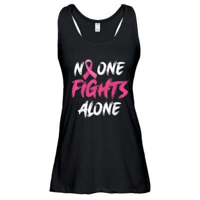 Breast Cancer Awareness Pink Ribbon No One Fight Alone Ladies Essential Flowy Tank