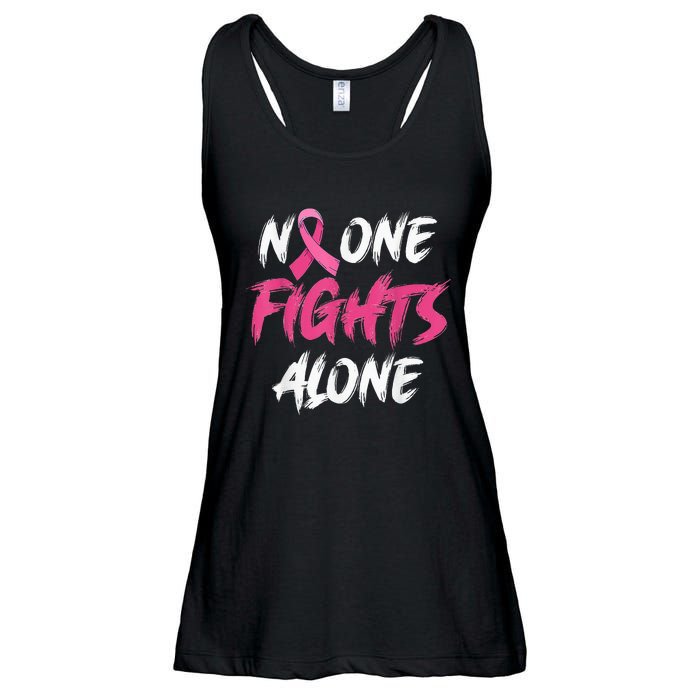 Breast Cancer Awareness Pink Ribbon No One Fight Alone Ladies Essential Flowy Tank