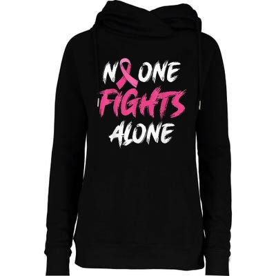 Breast Cancer Awareness Pink Ribbon No One Fight Alone Womens Funnel Neck Pullover Hood