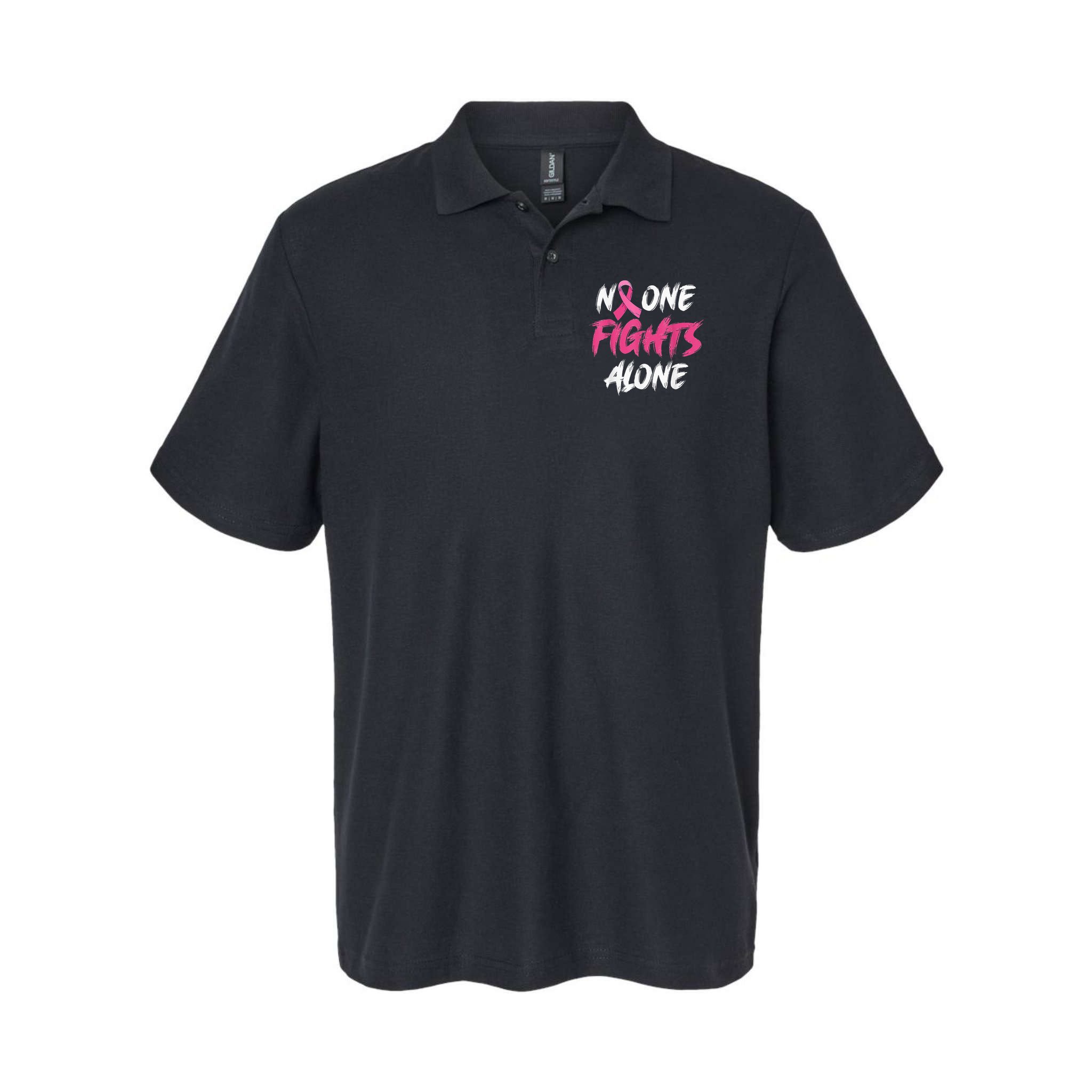 Breast Cancer Awareness Pink Ribbon No One Fight Alone Polo