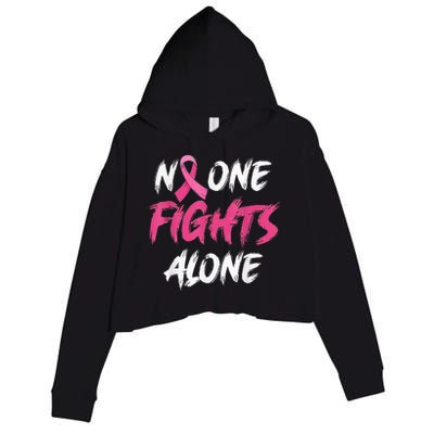 Breast Cancer Awareness Pink Ribbon No One Fight Alone Crop Fleece Hoodie