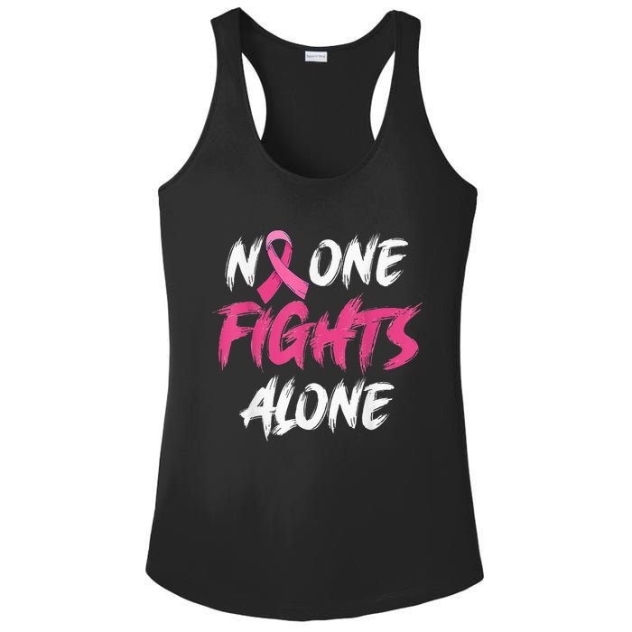 Breast Cancer Awareness Pink Ribbon No One Fight Alone Ladies PosiCharge Competitor Racerback Tank