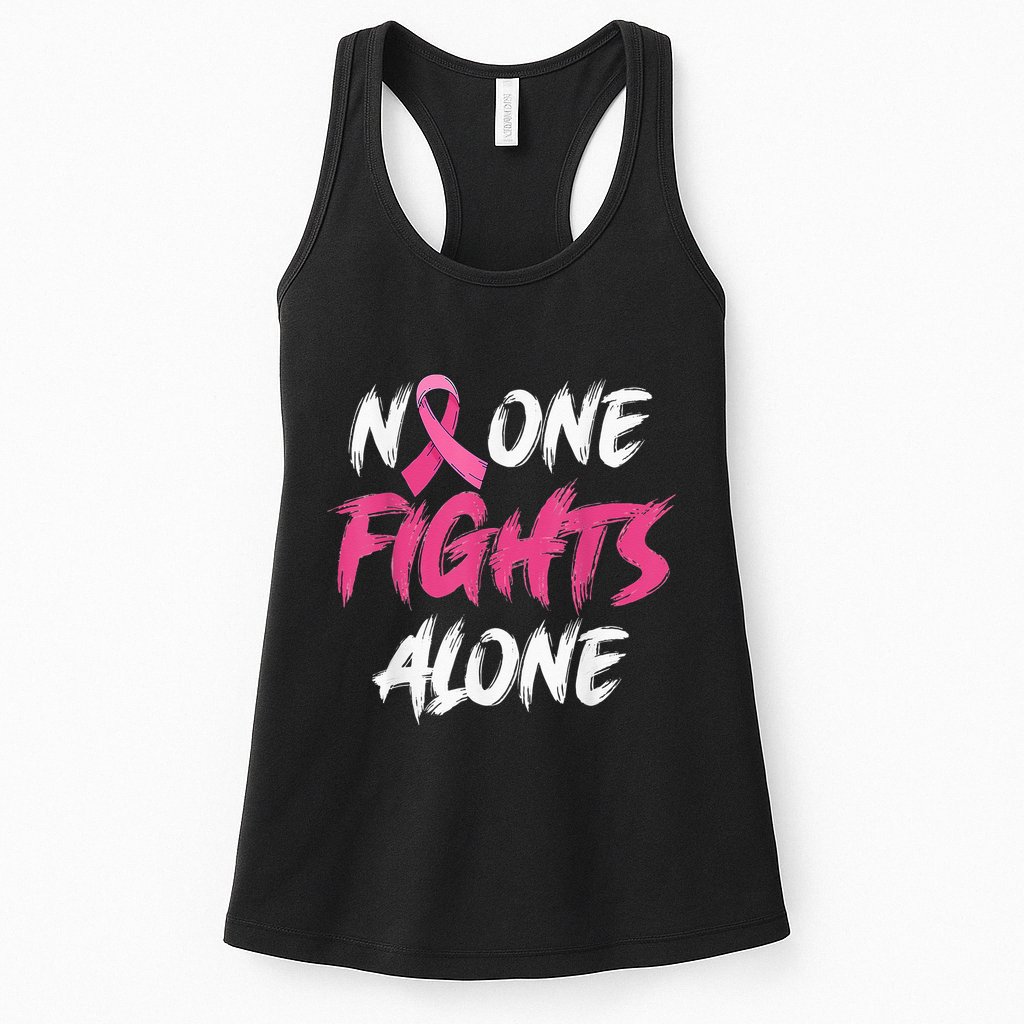 Breast Cancer Awareness Pink Ribbon No One Fight Alone Womens Tank Top