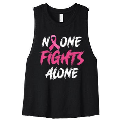 Breast Cancer Awareness Pink Ribbon No One Fight Alone Women's Racerback Cropped Tank