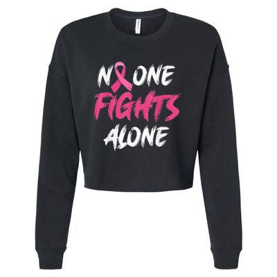 Breast Cancer Awareness Pink Ribbon No One Fight Alone Cropped Pullover Crew