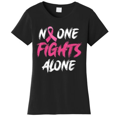 Breast Cancer Awareness Pink Ribbon No One Fight Alone Women's T-Shirt