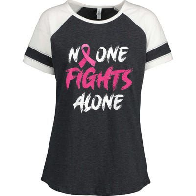 Breast Cancer Awareness Pink Ribbon No One Fight Alone Enza Ladies Jersey Colorblock Tee