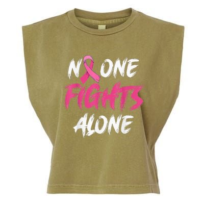 Breast Cancer Awareness Pink Ribbon No One Fight Alone Garment-Dyed Women's Muscle Tee