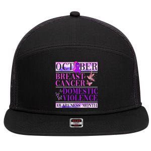 Breast Cancer And Domestic Violence Awareness 7 Panel Mesh Trucker Snapback Hat