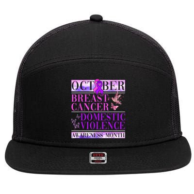 Breast Cancer And Domestic Violence Awareness 7 Panel Mesh Trucker Snapback Hat