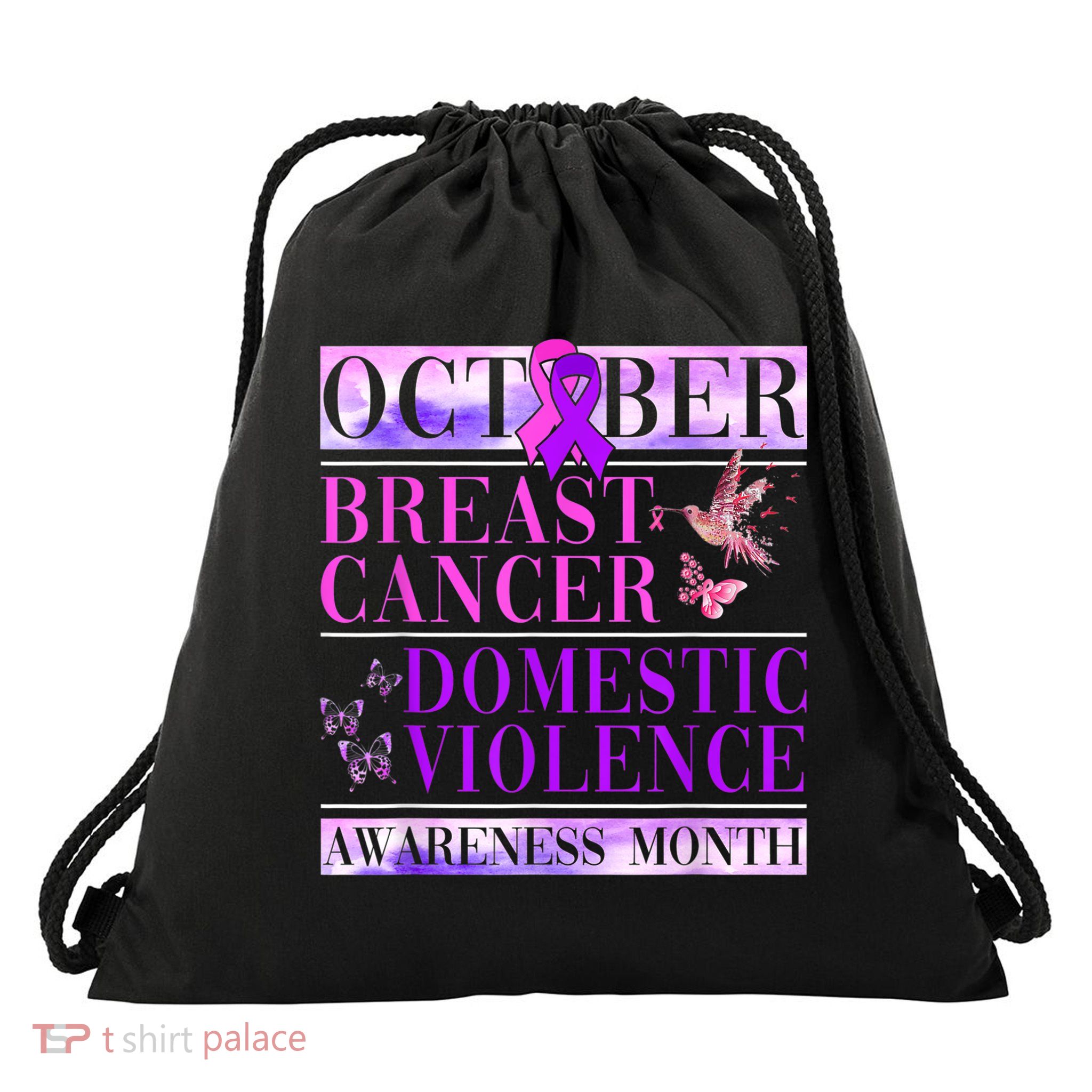 Breast Cancer And Domestic Violence Awareness Drawstring Bag