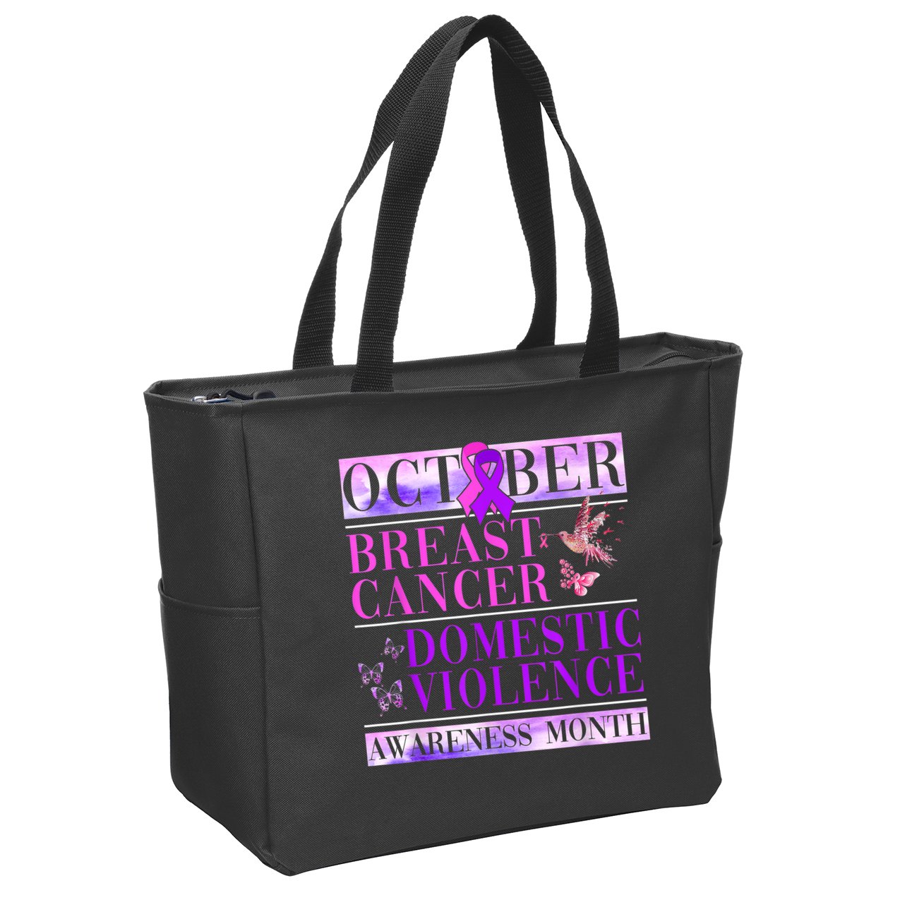 Breast Cancer And Domestic Violence Awareness Zip Tote Bag