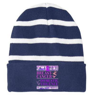 Breast Cancer And Domestic Violence Awareness Striped Beanie with Solid Band