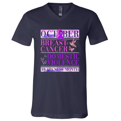 Breast Cancer And Domestic Violence Awareness V-Neck T-Shirt