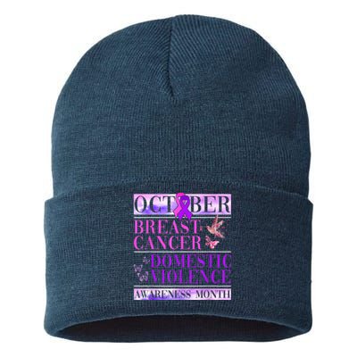 Breast Cancer And Domestic Violence Awareness Sustainable Knit Beanie