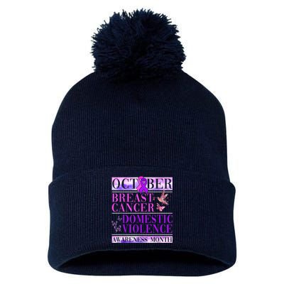 Breast Cancer And Domestic Violence Awareness Pom Pom 12in Knit Beanie