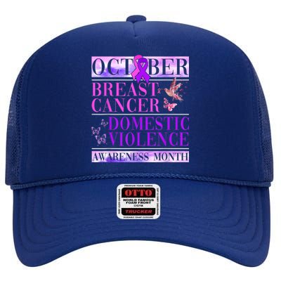 Breast Cancer And Domestic Violence Awareness High Crown Mesh Back Trucker Hat