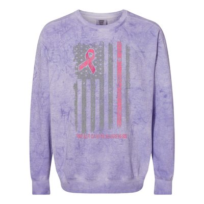 Breast Cancer American Flag Breast Cancer Awareness Colorblast Crewneck Sweatshirt