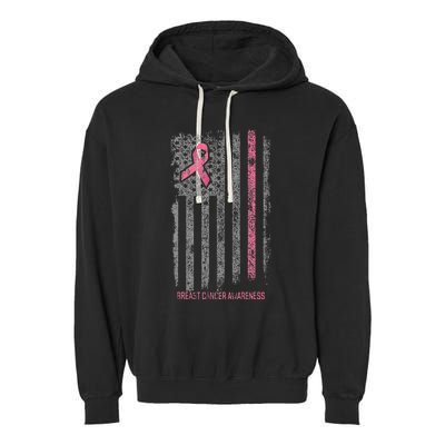 Breast Cancer American Flag Breast Cancer Awareness Garment-Dyed Fleece Hoodie