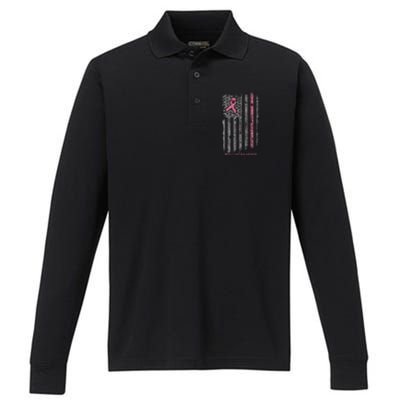 Breast Cancer American Flag Breast Cancer Awareness Performance Long Sleeve Polo