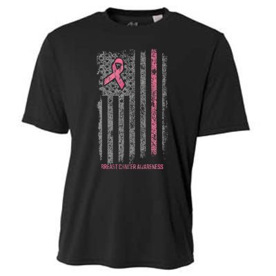 Breast Cancer American Flag Breast Cancer Awareness Cooling Performance Crew T-Shirt