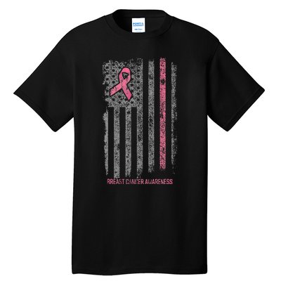 Breast Cancer American Flag Breast Cancer Awareness Tall T-Shirt