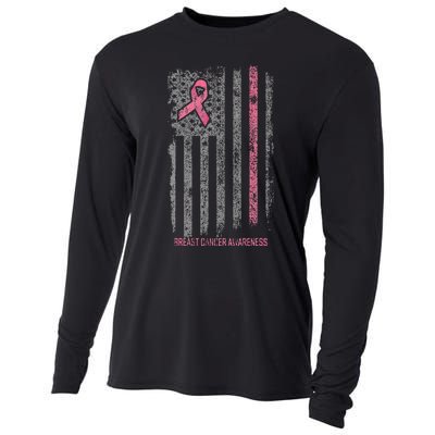 Breast Cancer American Flag Breast Cancer Awareness Cooling Performance Long Sleeve Crew