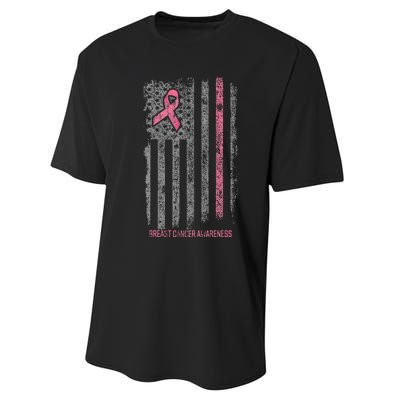 Breast Cancer American Flag Breast Cancer Awareness Performance Sprint T-Shirt