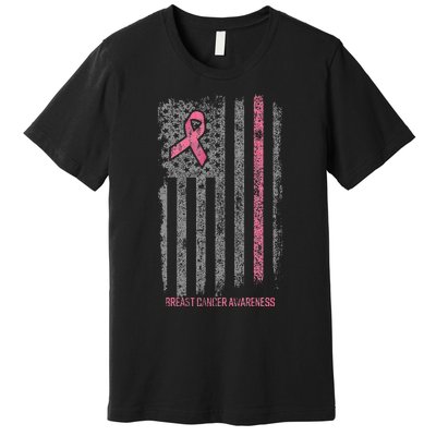 Breast Cancer American Flag Breast Cancer Awareness Premium T-Shirt