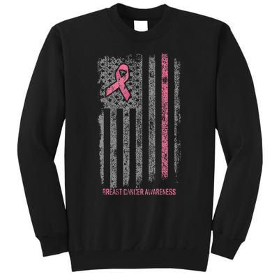 Breast Cancer American Flag Breast Cancer Awareness Tall Sweatshirt