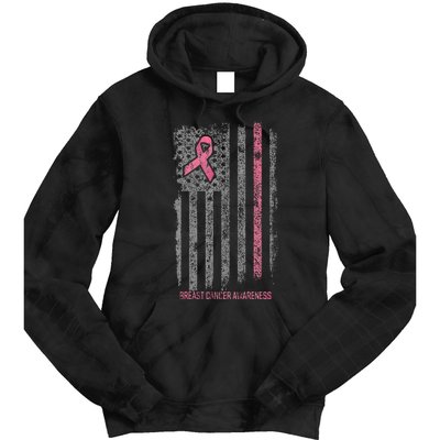 Breast Cancer American Flag Breast Cancer Awareness Tie Dye Hoodie