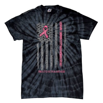 Breast Cancer American Flag Breast Cancer Awareness Tie-Dye T-Shirt