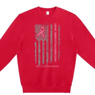 Breast Cancer American Flag Breast Cancer Awareness Premium Crewneck Sweatshirt