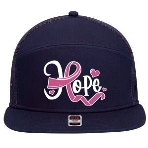 Breast Cancer Awareness Hope Pink Ribbon 7 Panel Mesh Trucker Snapback Hat