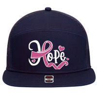 Breast Cancer Awareness Hope Pink Ribbon 7 Panel Mesh Trucker Snapback Hat