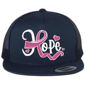 Breast Cancer Awareness Hope Pink Ribbon Flat Bill Trucker Hat