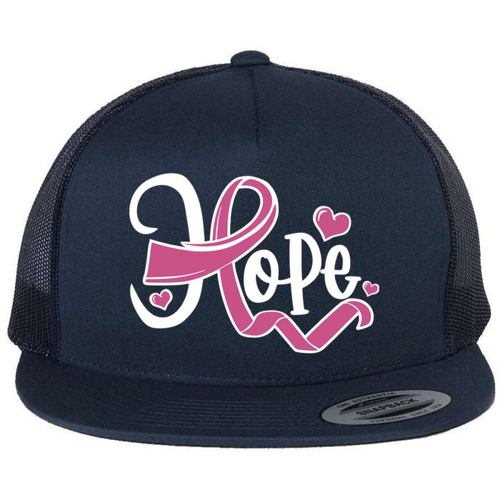 Breast Cancer Awareness Hope Pink Ribbon Flat Bill Trucker Hat