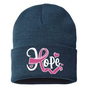 Breast Cancer Awareness Hope Pink Ribbon Sustainable Knit Beanie