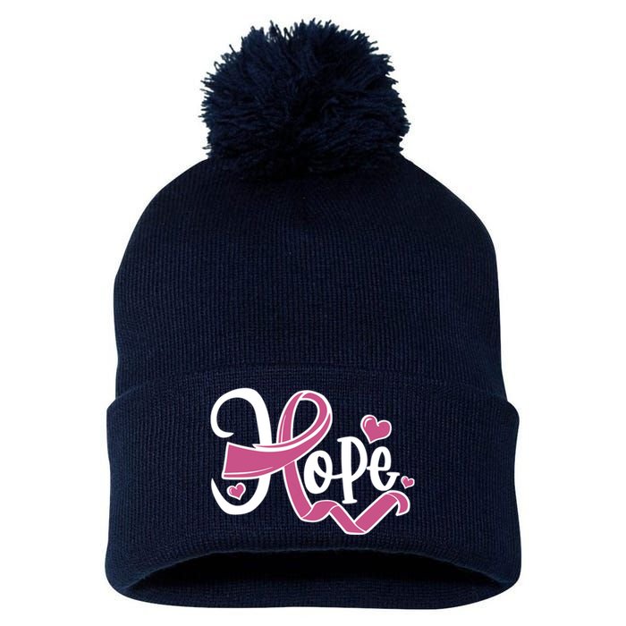 Breast Cancer Awareness Hope Pink Ribbon Pom Pom 12in Knit Beanie