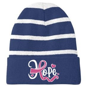 Breast Cancer Awareness Hope Pink Ribbon Striped Beanie with Solid Band