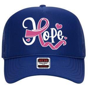 Breast Cancer Awareness Hope Pink Ribbon High Crown Mesh Back Trucker Hat