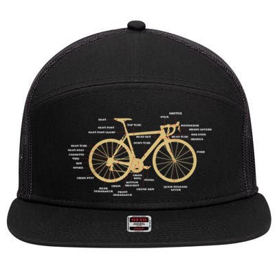 Bicycle Cycling Anatomy Road Bike Parts Biking Cyclist 7 Panel Mesh Trucker Snapback Hat