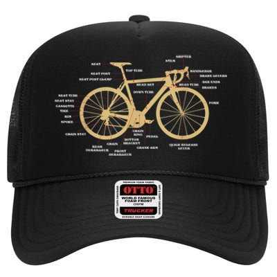 Bicycle Cycling Anatomy Road Bike Parts Biking Cyclist High Crown Mesh Back Trucker Hat