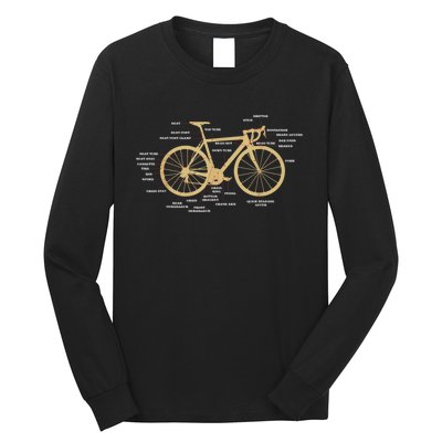 Bicycle Cycling Anatomy Road Bike Parts Biking Cyclist Long Sleeve Shirt