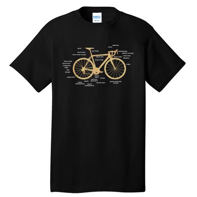 Bicycle Cycling Anatomy Road Bike Parts Biking Cyclist Tall T-Shirt